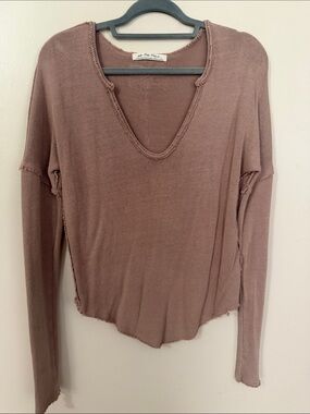 Free People Tan V-Neck Long Sleeve sweater